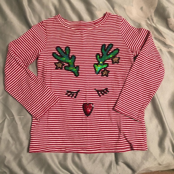 next Other - Next red white stripe sequin reindeer long sleeve top 6 Euc